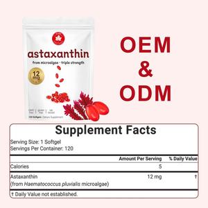 ซอฟต์เจลแอสตาแซนธิน 12 มก. สำหรับคนทานมังสวิรัติ ปราศจาก GMO ฮาลาล ไมโครอัลเก้ บำรุงผิว ดวงตา เสริมภูมิคุ้มกัน ต้านอนุมูลอิสระ ขายส่งจากโรงงาน - Product Image 5
