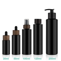 Envase YAN de Vidrio Violeta/Negro de 30ml/50ml con Gotero/Tapa de Rosca/Bomba de Madera Natural para Aceites Esenciales, Tónicos y Cremas