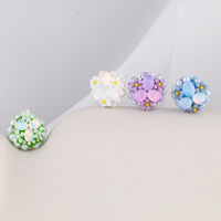 Manik-manik Mutiara Bulan Kaca Mata Kucing Bunga Tanah Liat Lembut Berhiaskan Rhinestone Lubang Lurus Warna Campur DIY untuk Gantungan Kunci Ponsel