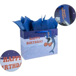 Shark Design Gift Bag With Birthday Card And Tissue Paper 16 Inch <b>Extra</b> <b>Large</b> For Boys - Product Image 2
