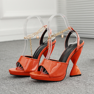 Light Square Toe Patent Ankle Chain High Heeled <b>Sandals</b> Design Heel Back Strap Women Shoes 2022 Summer - Product Image 4