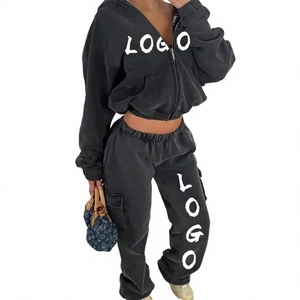 ACID WASH Two Piece Set Distress Embroidery 100 Cotton Sweat Pants <b>Ladies</b> 2 Piece Set Outfits 2026 - Product Image 4