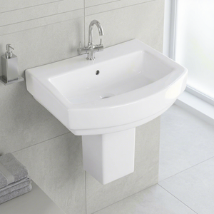 Lavabo demi-pied en céramique indien, résistant à l'eau, facile à nettoyer, vasque ronde monobloc, équipement sanitaire pour villa - Product Image 4