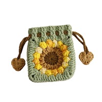 Tas Penyimpanan Mini Rajutan Bunga Matahari Buatan Tangan Satu Lapis Wol Salju Lima Warna Tempat Earphone Dompet Koin 20x20x20cm