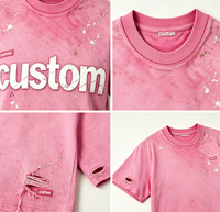 T-shirt unisexe tricoté oversize tendance, personnalisable, style streetwear, dégradé rose poudré, imprimé effet éclaboussures et taches