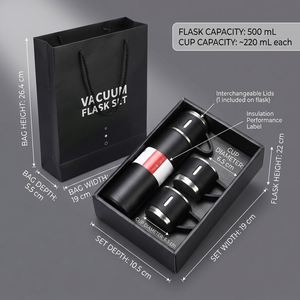 Custom Logo 500ml 17oz Stainless Steel Vacuum Flask Set Double Wall Thermal Bottle Gift Set with 2 Lids and Luxury Gift Box - Product Image 3