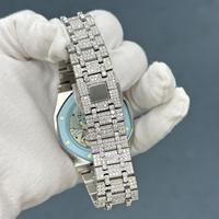 Luxus-Uhrenarmband aus Edelstahl mit Handgefertigten VVS Moissanit-Diamanten, Buss-Down-Uhrenband und Lünetten-Set für Royal Pop