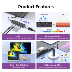 Hub USB C 5 en 1 Personalizado, <span class=keywords><strong>Adaptador</strong></span> <span class=keywords><strong>de</strong></span> Carga PD <span class=keywords><strong>de</strong></span> 100 W con <span class=keywords><strong>HDMI</strong></span> 4K <span class=keywords><strong>a</strong></span> 60 Hz y USB 3.0 - Product Image 2