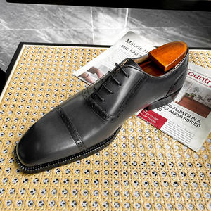 Zapatos Oxford de cuero vacuno gris de alta gama, zapatos de oficina transpirables para negocios - Product Image 5