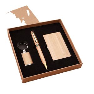 Coffret cadeau en bois personnalisé : stylo haut de gamme, porte-clés et porte-cartes de visite - Idéal pour les entreprises ou la personnalisation du logo - Product Image 4