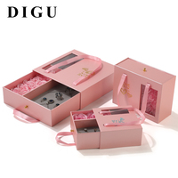 Kotak Perhiasan Custom Bunga Mawar DIGU 9 Pcs, untuk Cincin, Kalung, Anting, Kotak Kemasan Perhiasan Kertas Pink dengan Jendela Transparan, Kotak Hadiah