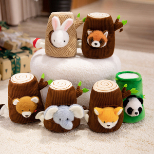 Tocón de árbol de peluche con Zorro, conejo, elefante, Animal relleno, decoración del hogar, regalo para niños, pequeño conejo suave con casa en el árbol - Product Image 1