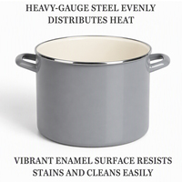 Casserole en acier au carbone émaillée de 10 L, grande capacité, durable, résistante aux rayures, avec deux poignées et couvercle en verre
