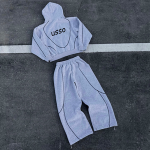 Conjunto Deportivo Personalizado BINBEIER para Hombre, Bordado Plano, Algodón French Terry, Sudadera con Capucha y Cordón, Pantalones de Costura Recta, Ropa Deportiva Informal - Product Image 3