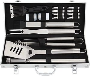 Juego de Utensilios para Barbacoa <span class=keywords><strong>con</strong></span> Estuche de Aluminio, Tenedor, Espátula, Cuchillo, Pinzas, Brocha de Limpieza, Pincho para Maíz, Salero - Product Image 1