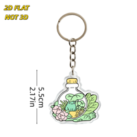 Porte-clés en acrylique avec grenouille mignonne dans une bouteille en verre, design terrarium kawaii avec fleurs et feuilles, pendentif transparent double face