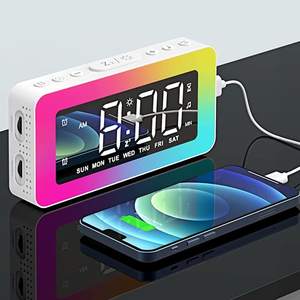 Lámpara de Noche RGB con Patrón de Dibujos Animados <span class=keywords><strong>para</strong></span> Dormitorio u Oficina, Reloj Despertador Digital Inteligente con Sensor Táctil, Alimentado por USB - Product Image 1