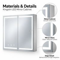 Kingstin Élégante Armoire Miroir LED Murale, Antibuée, Étagères en Verre et Dimensions sur Mesure pour Projets de Salle de Bain