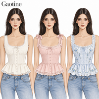 Blus Peplum Wanita Model OEM ODM Khusus untuk Pesta, Tanpa Lengan, Pas Badan, Kancing Depan, Aksen Pintuck, untuk Musim Panas, Grosir untuk Klub