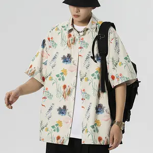 Camisa de manga larga para hombre, camisa de satén de seda hawaiana con estampado personalizado, para playa y vacaciones, venta al por mayor