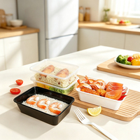 Conteneur en plastique jetable de qualité alimentaire PP de marque TeGuan, noir, personnalisé, pour plats à emporter, salades, préparation de repas, avec couvercle, 23 oz, boîte bento