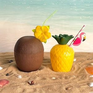 Copas creativas de cóctel con forma de piña de coco, copas <span class=keywords><strong>Tiki</strong></span> reutilizables de plástico para PC, copa de cóctel de vino con pajita - Product Image 6