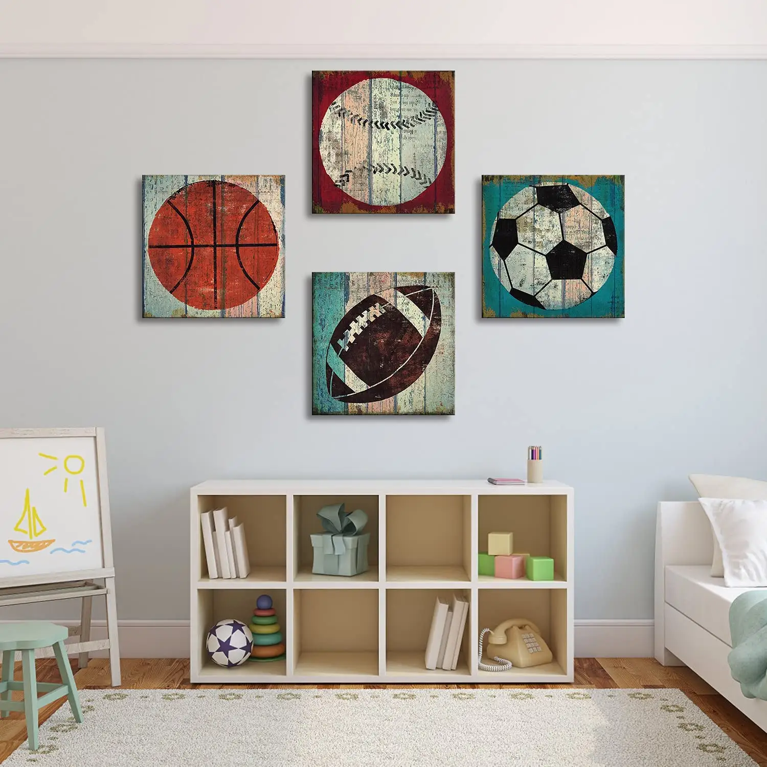 Sports Bedroom Kids Wall Art Baseball Basketball Soccer Football Canvas Pictures for Living Room