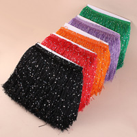 Promotion : Franges en nylon épaissi et crypté de 20 cm avec sequins et pompons, garniture brillante en franges à pampilles