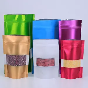 In Stock Custom Design Wholesale Matte Window Plastic Zipper Color Aluminized Foil Bag
