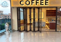 Porta Pieghevole Commerciale in Alluminio Nero con Telaio Sottile e Vetro Temperato, Antivento, per Caffè e Bistrot Moderni