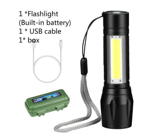 Portable Mini Aluminum COB Zoomable Torch Waterproof LED USB Rechargeable Flashlight Tactical Style