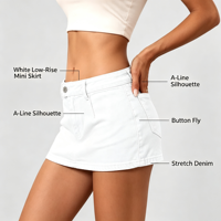 Jupe en jean style Millenium pour femme, taille basse, mini-jupe-short intégrée, très extensible, chic pour l'été