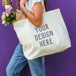 Custom Logo Plain <b>Long</b> Handle Printed Blank Cotton Eco-friendly Canvas Shopping Handbags Tote <b>Bag</b> for Women - Product Image 1