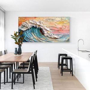 Peinture murale d'art contemporain abstrait sur toile, peinture à l'huile texturée 3D représentant des vagues océaniques pour le hall d'hôtel, le bureau, la décoration de la maison - Product Image 4
