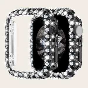 Coração Design Moda Bling Diamante Smart Watch Cover Case para Apple Watch Series 8 7 6 40mm 41mm 44mm 45mm Estojo Espumante
