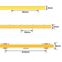 Bande lumineuse LED COB 12V sur circuit imprimé en cuivre, 384 LED/m, câble 2 broches/prise DC, éclairage linéaire haute densité 3000K-6000K, ruban flexible dimmable haute performance