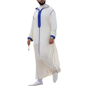 Hot Selling Islamic Ethnic Kleidung Kapuze Jubbah Muslim Kleid Langarm Marok kanis che Robe al Aseel Thobe Men Muslim