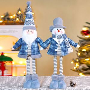 <b>Gift</b> Scandinavian Icy Blue Stretchable Xmas Snowman Doll Retractable Plaid Standing Figures for Holiday Party Decor - Product Image 2