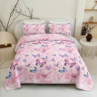 Ensemble de couvre-lit à motif de papillons rose pastel mignon, couvre-lit doux pour chambre de filles, ensemble de couvre-lit 3 pièces
