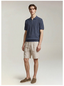 Vente d'usine : Shorts en lin délavé style streetwear pour hommes, brodés, écologiques, respirants, vintage, 100 % lin - Product Image 4