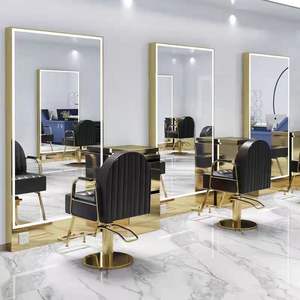 Miroir de Barbier Professionnel sur Pied en Acier Inoxydable avec Éclairage pour Salon de Coiffure - Product Image 5