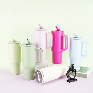 New <b>Straw</b> Lids Travel Insulated 40 oz Wholesale Car Tumblers Thermal Mug Stainless Steel 40oz Tumbler <b>with</b> Handle - Product Image 3