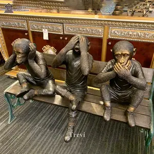 Décoration en bronze Statues de trois singes Figurine animale en cuivre