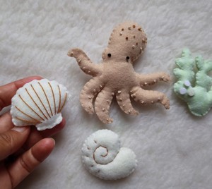 Cảm thấy cua Rửa Tội trang trí các yếu tố biển handmade cảm thấy vỏ bạch tuộc ủng hộ động vật biển - Product Image 5