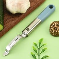 Handmatige I-vormige draaibare schilmes met macaronblauwe handgreep, roestvrij staal, multifunctioneel, makkelijk schoon te maken, aardappel- en groente- en fruitontschiller