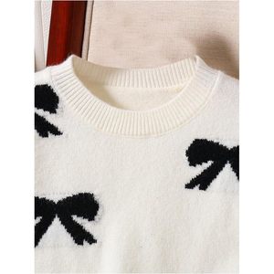 FOXA Girl's <b>Bow</b> Sweater Crew Neck Long Sleeve Loose Pullover Autumn Women's Sweaters - Product Image 5