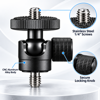 Adaptateur mini rotule en alliage d'aluminium CNC avec vis en acier inoxydable 1/4"-20 pour moniteur d'appareil photo, caméra d'action, support de trépied