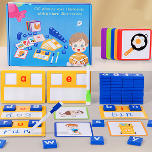 Cube de 52 mots en bois avec stylo pour enfant, jeu cognitif coloré et amusant, <span class=keywords><strong>alphabet</strong></span> 2 faces, jeu de cartes avec stylo, CPC CE - Product Image 2