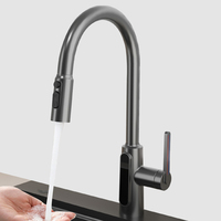 Robinet de cuisine contemporain en laiton à montage sur plan avec double poignée, douchette extractible, finition noire, garantie 5 ans