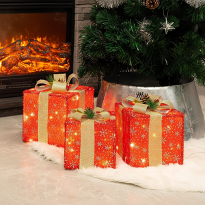 Set of 3 Lighted Christmas Gift <b>Boxes</b> 50 LED Christmas Box Decorations with Ribbon Bows Elegant Holiday <b>Present</b> <b>Boxes</b> Decor - Product Image 3